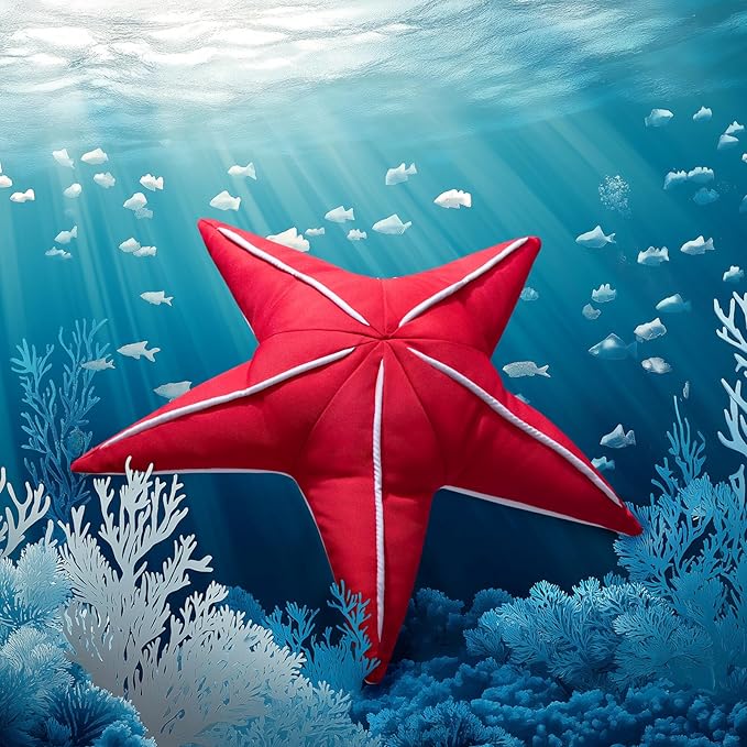 Phantoscope Outdoor Starfish Shaped Throw Pillow, Decorative Waterproof Pillows for Outdoor Patio Furniture, Beach Cushion Pillows, Red 21.5 x 21.5 Inches