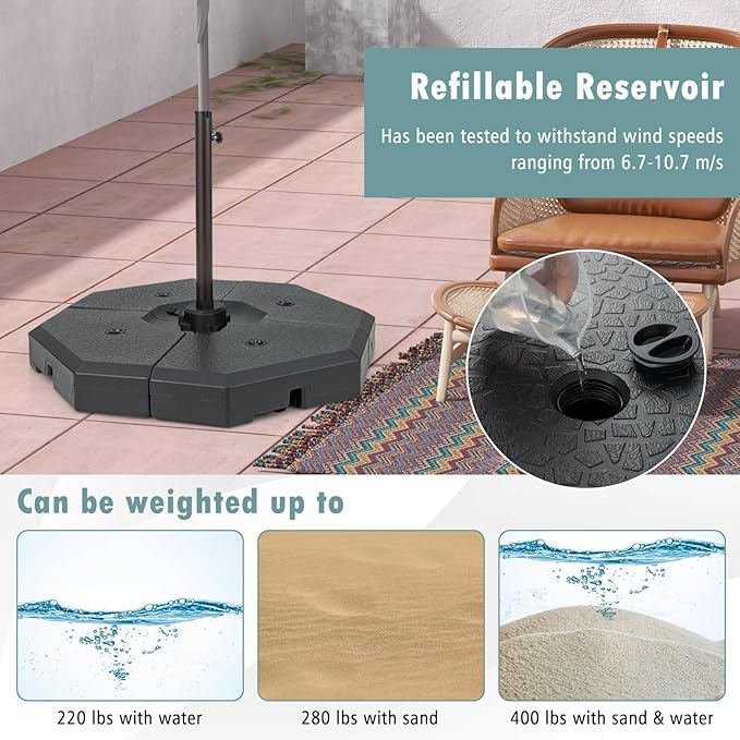 Tangkula 4 Piece 350 lbs Patio Umbrella Base, Octagon Shaped Water & Sand Filled Outdoor Weighted Umbrella Base Plate, 41" x 41" Umbrella Stand for Cantilever Offset Large Umbrella
