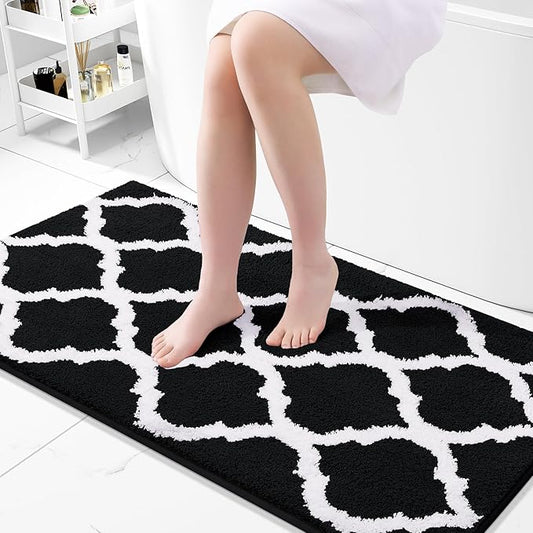 OLANLY Bathroom Rugs 44x24, Soft and Absorbent Microfiber Bath Rugs, Non-Slip Shaggy Shower Carpet, Machine Wash Dry, Bath Mats for Bathroom Floor, Tub and Shower, Black
