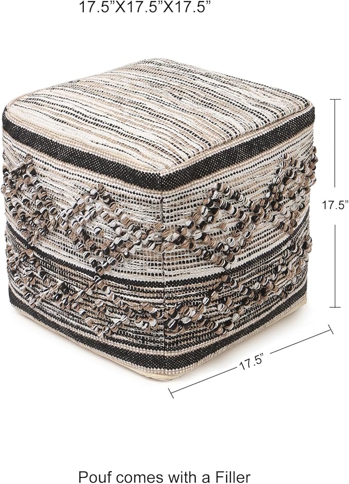 REDEARTH · Tufted Pouf Ottoman with Filler Textured Storage Cube Bean Bag Pouffe Footrest Living Room, Bedroom, Nursery, Indoor, Covered Patio; 100% Cotton (17.5"X17.5"X17.5", Black Jasper)