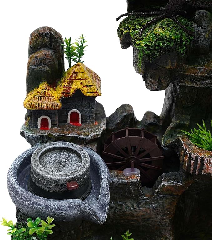 Indoor Fountain Rockery Tabletop Fountain with an Atomizer Elaxation Water Feature Meditation Desktop Fountains for Home Office Decor or Gift 11.8'' x 7.87'' x 14.9'' with LED Light