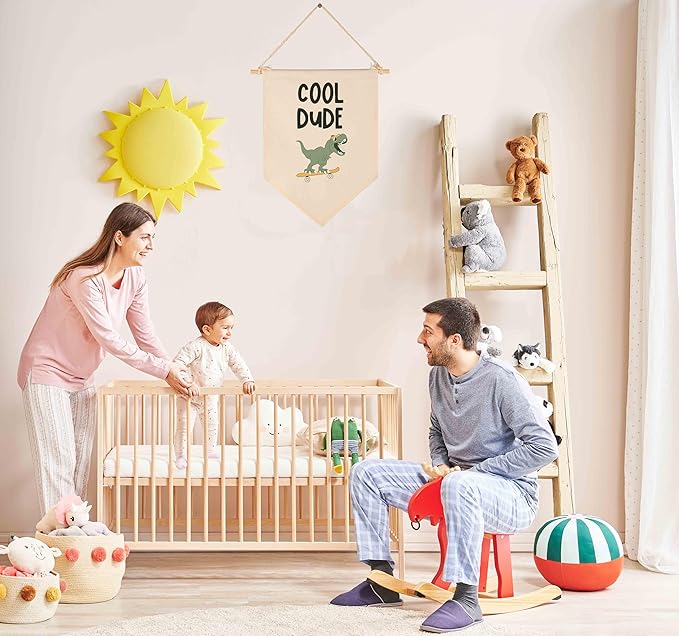 Dinosaur Skateboard Idea-Sign Above Crib-Baby Flag Wall Decor Gifts for Baby Boys Kids-Canvas Hanging Pennant Banner Wall Sign Gifts for Nursery Baby Room Playroom Bedroom Front Door