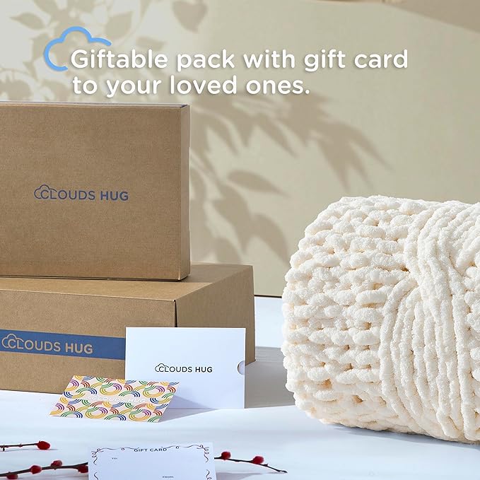 Chunky Knit Blanket Throw - 100% Hand Knitted Chunky Soft Throw Blanket for Couch, Thick and Warm Blanket for Winter, White, 40x50 Inches