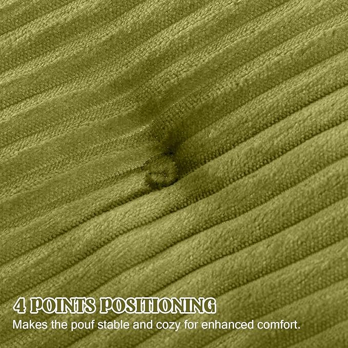 MeMoreCool Stuffed Round Pouf Ottoman Foot Rest, Floor Pouf Foot Stool with Soft Foam Chunk Filling, Round Small Ottoman Footstool Circle Footrest for Couch Living Room, Corduroy Green