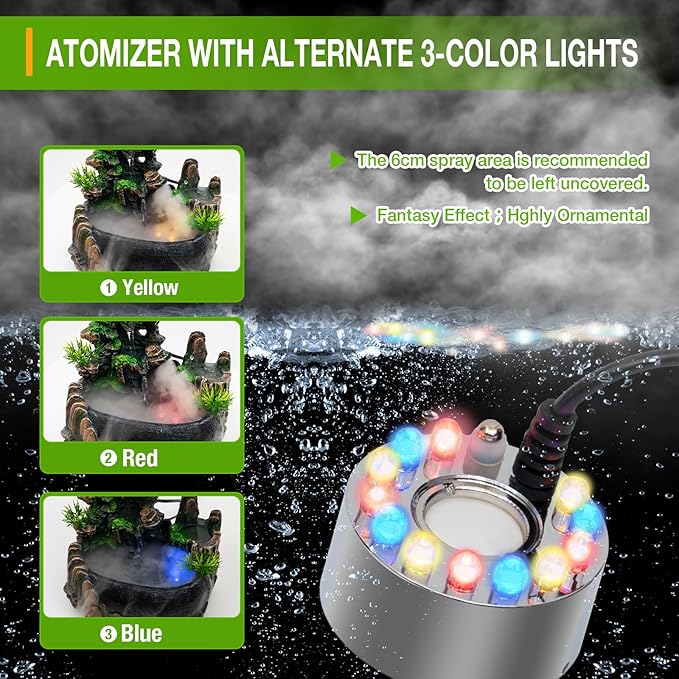 Indoor Fountain Rockery Tabletop Fountain with an Atomizer Elaxation Water Feature Meditation Desktop Fountains for Home Office Decor or Gift 6.7''L x 5.9''W x 7''H with LED Light