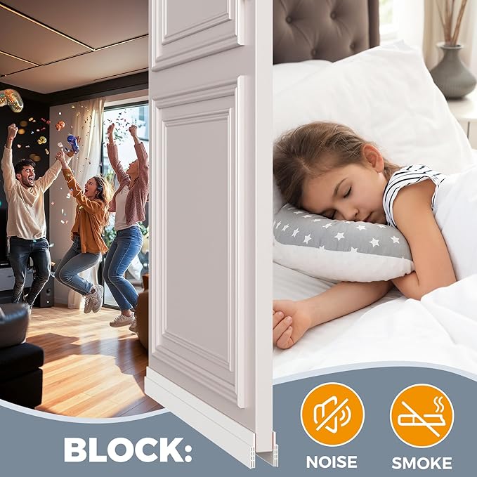 Hojoy 4 Pack Under Door Draft Stopper, Adjustable Door Sweep Anti-Collision Strong Adhesive Weather Stripping Tape Soundproof Draught Stoppers 2" W x 39" L, White