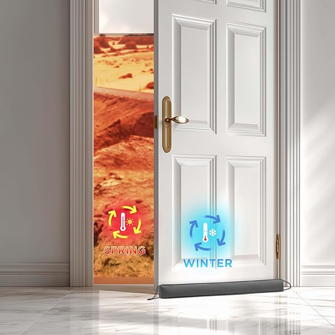 Sunolga 38" Door Draft Stopper for Bottom of Door, Under Door Gap Filler with Removable Cover up to 3 Inches, Weighted Bottom of Door Barrier for Noise, Air, Wind and Light, Gray, 2 Pack