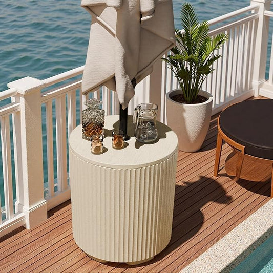 Outdoor Side Table with Umbrella Hole, Stylish Umbrella Base Outdoor Patio or Beach, Umbrella Stand Fits Up to 1.9" Pole, Patio Umbrella Base for Garden, Deck & Lawn, Beige