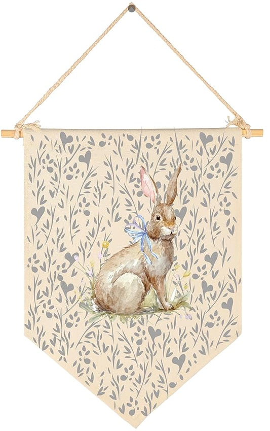 Cute Bunny Woodland-Baby Gifts Shower-Sign Above Crib-Wall Flag Decor Gifts for Baby Girls Kids-Canvas Hanging Flag Pennant Banner Wall Decor Gifts for Nursery Baby Room Playroom Bedroom Front Door