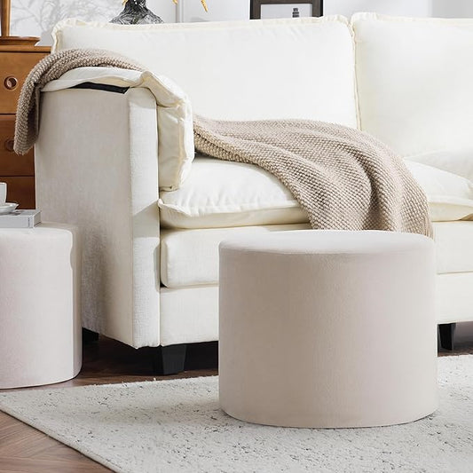 Bezseller Soft Boucle Pouf Ottoman, Comfortable Foot Rest, Full Foam Filling Footstool for Living Room, Bedroom, Lightweight Comfort and Charm Floor Poof Seating Perfect to Rest Your Feet, Beige
