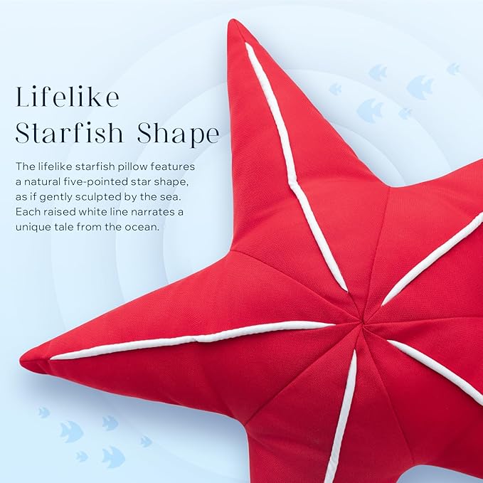 Phantoscope Outdoor Starfish Shaped Throw Pillow, Decorative Waterproof Pillows for Outdoor Patio Furniture, Beach Cushion Pillows, Red 21.5 x 21.5 Inches