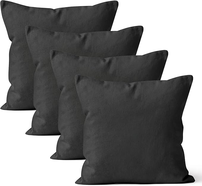 Encasa XO Throw Pillow Covers 24x24 in Set of 4 Charcoal Grey | No Inserts | Cotton Pillow Covers for Living Room, Bed, Sofa, Couch | Decorative Cushion Covers with Improved Zipper