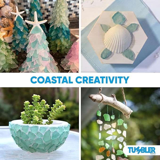 Tumbler Home Sea Glass for Crafts, Decor & Vase Filler, 25oz Frosted Aqua & White Seaglass Pieces, Recycled Beach Glass in Bulk and Smooth Seaglass for DIY Art, Coastal Decor, and Jewelry Making