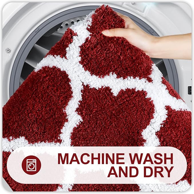 OLANLY Bathroom Rugs 36x24, Soft and Absorbent Microfiber Bath Rugs, Non-Slip Shaggy Shower Carpet, Machine Wash Dry, Bath Mats for Bathroom Floor, Tub and Shower, Burgundy