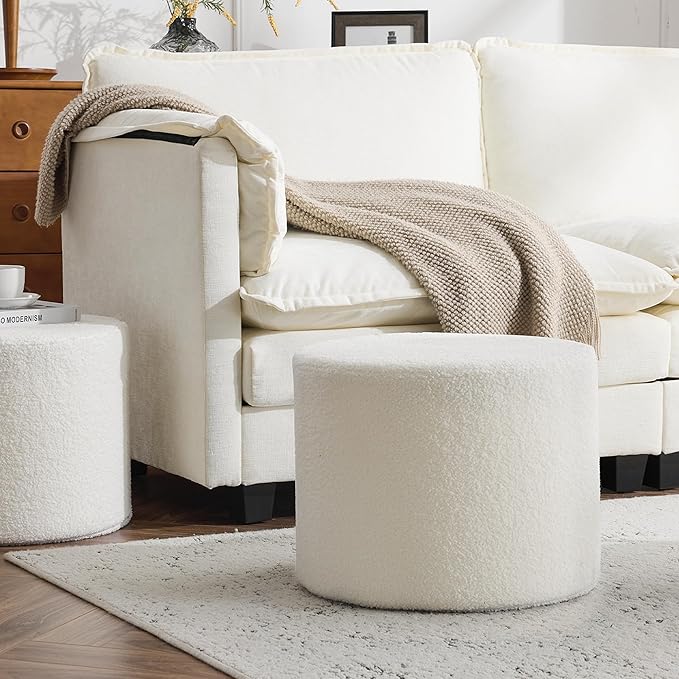 Bezseller Soft Boucle Pouf Ottoman, Comfortable Foot Rest, Full Foam Filling Footstool for Living Room, Bedroom, Lightweight Comfort and Charm Floor Poof Seating Perfect to Rest Your Feet, Beige