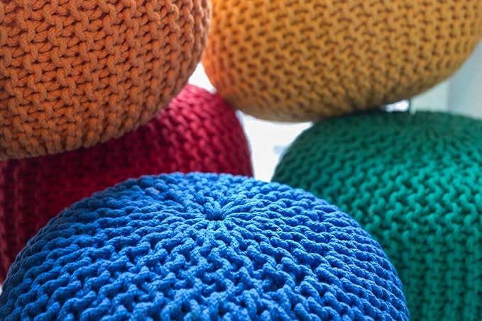 Mark&Day Pouf Ottoman, Harmannsdorf Texture Bright Blue Round Pouf Foot Rest for Living Room, Bedroom and Boho Home Decor (14"x20"x20")