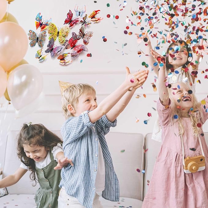 Butterfly Wall Decor 24/48 PCS, 3D Butterflies Stickers for Party Decorations with Magnets (Circl, 48)