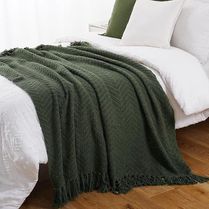 BATTILO HOME Olive Green Throw Blankets for Couch, Knitted Green Throw Blanket for Bed, Super Soft Warm Large Throws for Home Decor, 60" x 80"