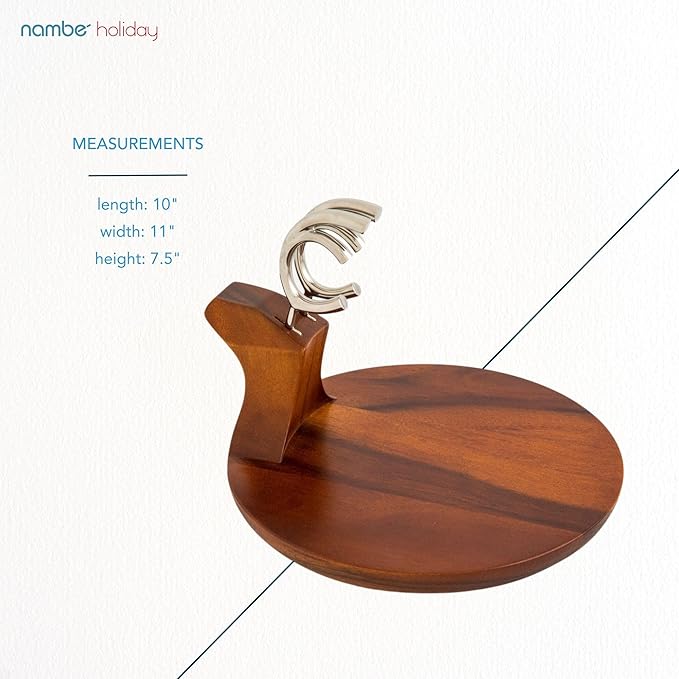 Nambé Holiday Reindeer Platter – Designer Acacia Wood Tray with Sculptural Silver Alloy Antler Spreaders, Elegant Christmas Serveware for Appetizers, Snacks, and Festive Charcuterie Displays