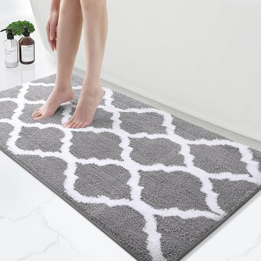 OLANLY Bathroom Rugs 47x24, Soft and Absorbent Microfiber Bath Rugs, Non-Slip Shaggy Shower Carpet, Machine Wash Dry, Bath Mats for Bathroom Floor, Tub and Shower, Grey