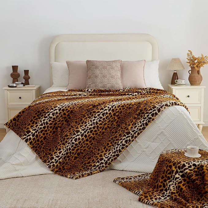 Krifey Leopard Print Blanket, Faux Fur Throws for Bed, Soft Cozy Fuzzy Fluffy Thick Warm Plush Cheetah Print Blanket, Christmas Birthday Gifts for Mom Dad Women Men, Room Decor, 60x80in