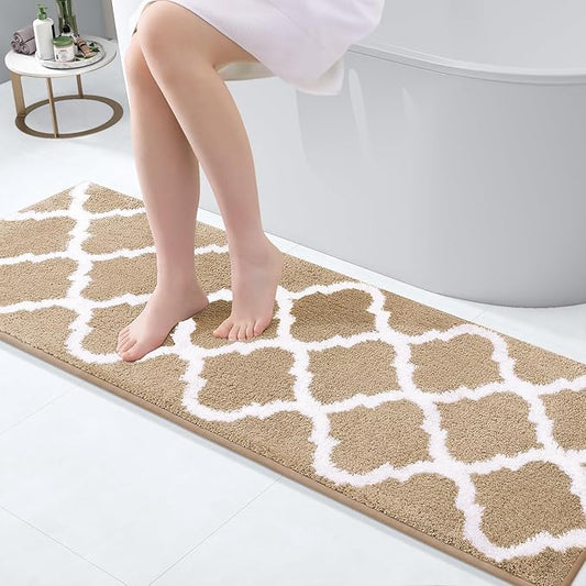 OLANLY Bathroom Rugs 47x17, Soft and Absorbent Microfiber Bath Rugs, Non-Slip Shaggy Shower Carpet, Machine Wash Dry, Bath Mats for Bathroom Floor, Tub and Shower, Beige