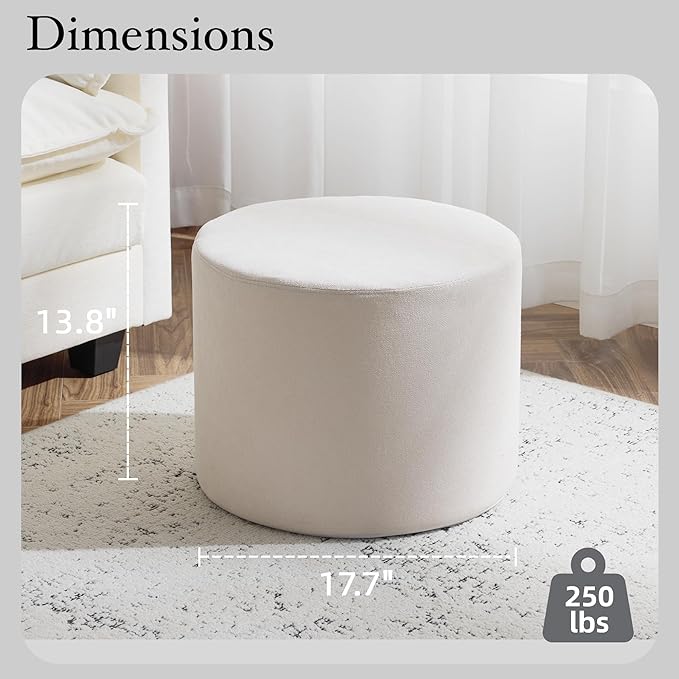 Bezseller Soft Boucle Pouf Ottoman, Comfortable Foot Rest, Full Foam Filling Footstool for Living Room, Bedroom, Lightweight Comfort and Charm Floor Poof Seating Perfect to Rest Your Feet, Beige