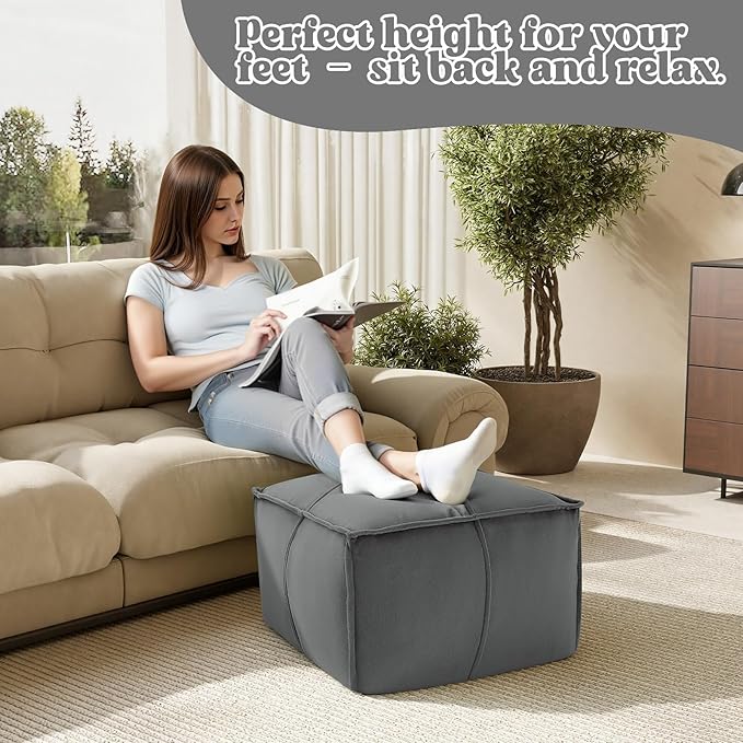 MeMoreCool Stuffed Round Pouf Ottoman Foot Rest, Floor Pouf Foot Stool with Soft Foam Chunk Filling, Small Round Ottoman Footstool Circle Footrest for Living Room