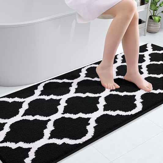 OLANLY Bathroom Rugs 70x24, Soft and Absorbent Microfiber Bath Rugs, Non-Slip Shaggy Shower Carpet, Machine Wash Dry, Bath Mats for Bathroom Floor, Tub and Shower, Black