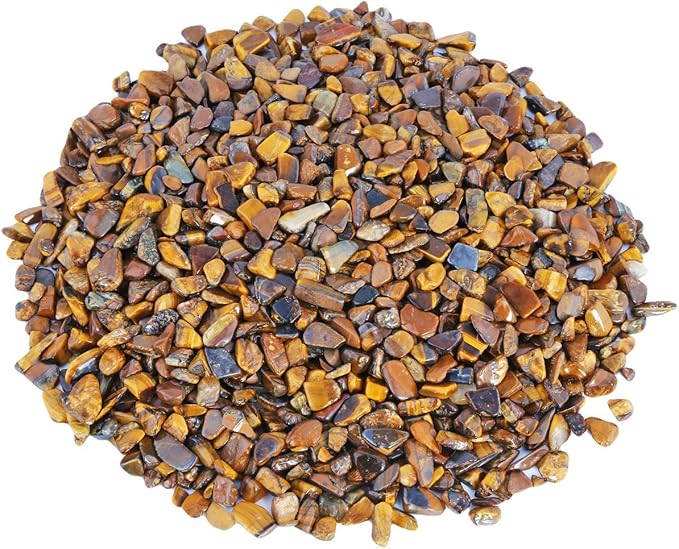 SUNYIK Tiger's Eye Tumbled Chips Stone Crushed Crystal Quartz Pieces Irregular Shaped Stones 1pound(about 460 gram)