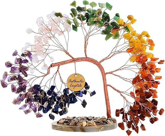 7 Chakra Crystal Tree of Life – Handmade Healing Gemstone Bonsai Trees for Home & Office Décor – Feng Shui Money Tree for Positive Energy, Good Luck & Spiritual Gifts for Women