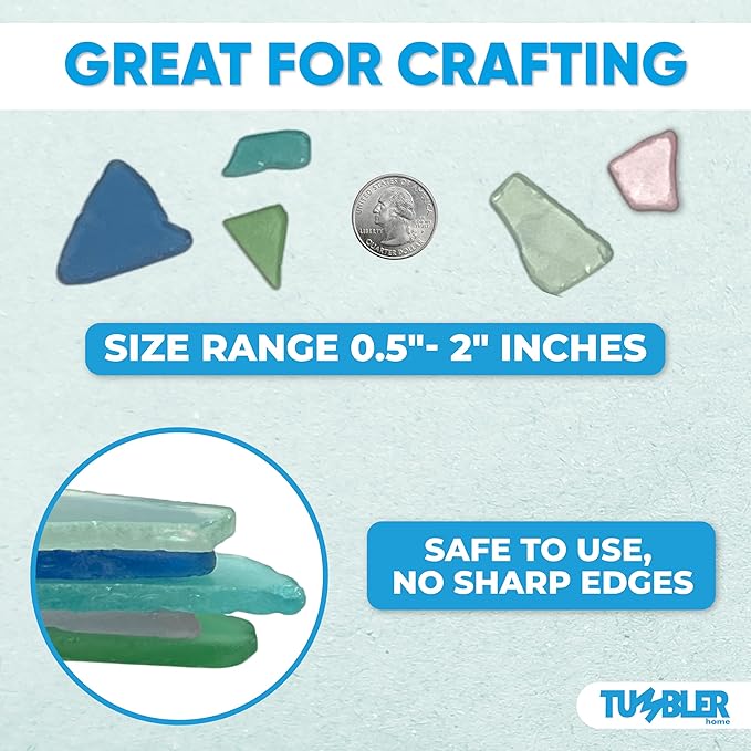 Tumbler Home Sea Glass for Crafts, Decor & Vase Filler, 25oz Frosted Aqua & Pink Seaglass Pieces, Recycled Beach Glass in Bulk and Smooth Seaglass for DIY Art, Coastal Decor, and Jewelry Making