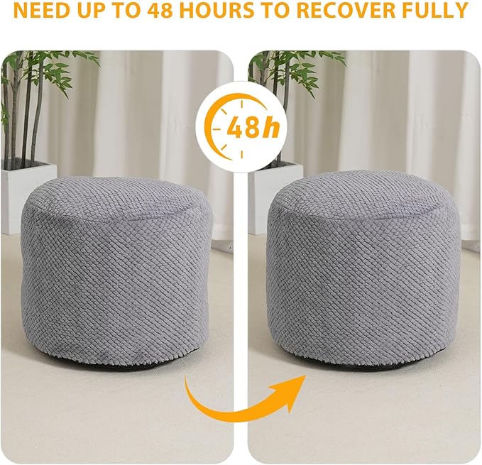 Round Stuffed Pouf Ottoman for Foot Rest, Faux Fur Poufs with Foam Chunk Filling, Storage Ottoman Pouf Foot Stool Cushion Poufs, 20 X 15 Inch Floor Chair for Living Room Bedroom Home Decor, Gray