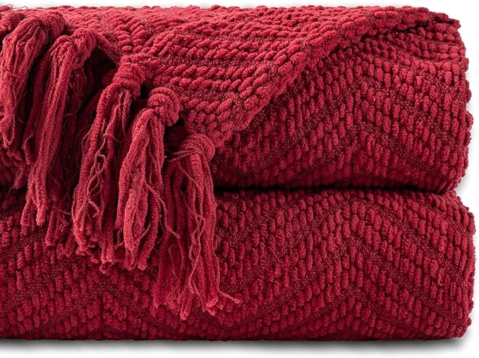 BATTILO HOME Red Throw Blanket for Couch, Knit Christmas Throw Blanket for Home Decor, Super Soft Cozy Warm Red Christmas Blanket for Winter, 50" x 60"