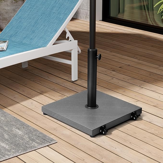 Patio Umbrella Base 43lbs Outdoor Umbrella Stand with Wheels, Heavy Duty Square Concrete Stand Market Umbrella, Gray