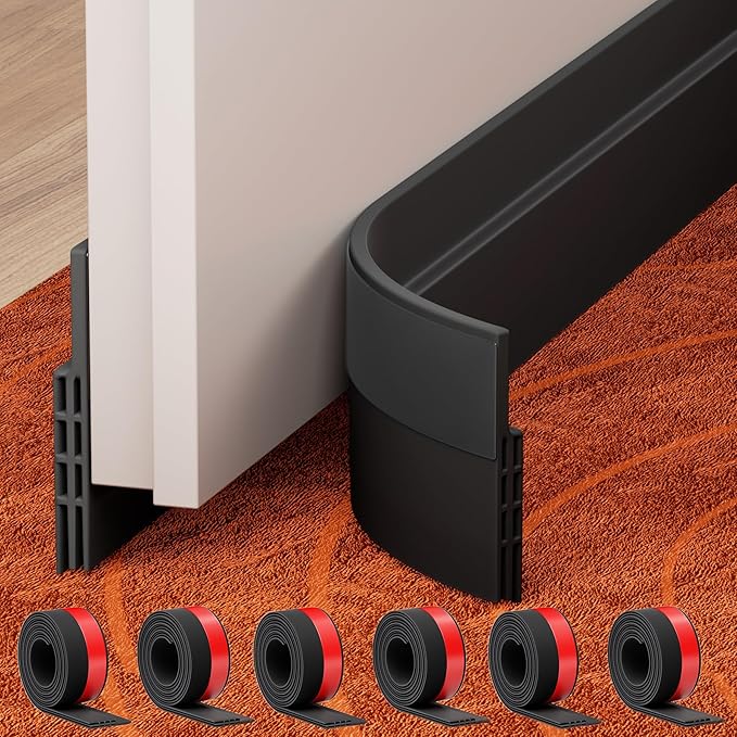 GroTheory 6 Pack Under Door Draft Stopper, Home Improvement, Weather Stripping Door Seal, Bottom of Door Sweep, Garage Window Blocker Noise Dust Insulation Draft Guard, 39" L, Black