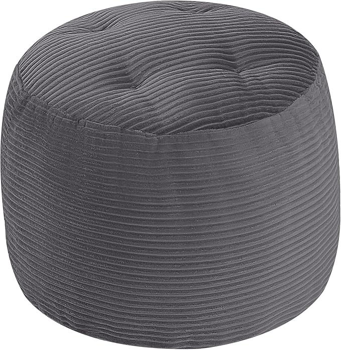 MeMoreCool Stuffed Round Pouf Ottoman Foot Rest, Floor Pouf Foot Stool with Soft Foam Chunk Filling, Round Small Ottoman Footstool Circle Footrest for Couch Living Room, Corduroy Grey