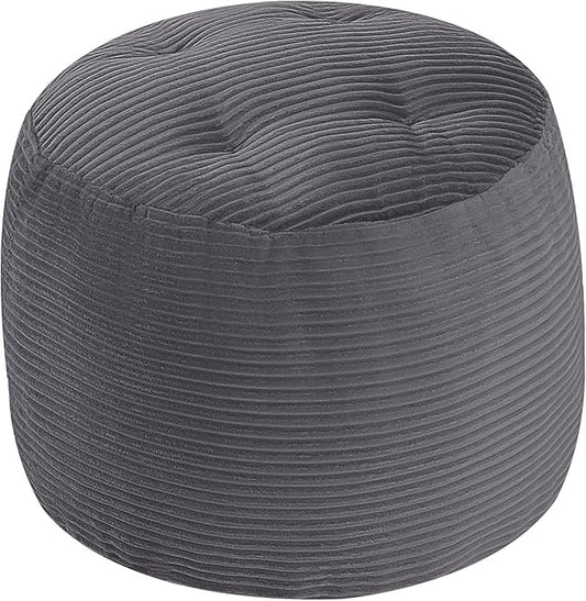 MeMoreCool Stuffed Round Pouf Ottoman Foot Rest, Floor Pouf Foot Stool with Soft Foam Chunk Filling, Round Small Ottoman Footstool Circle Footrest for Couch Living Room, Corduroy Grey