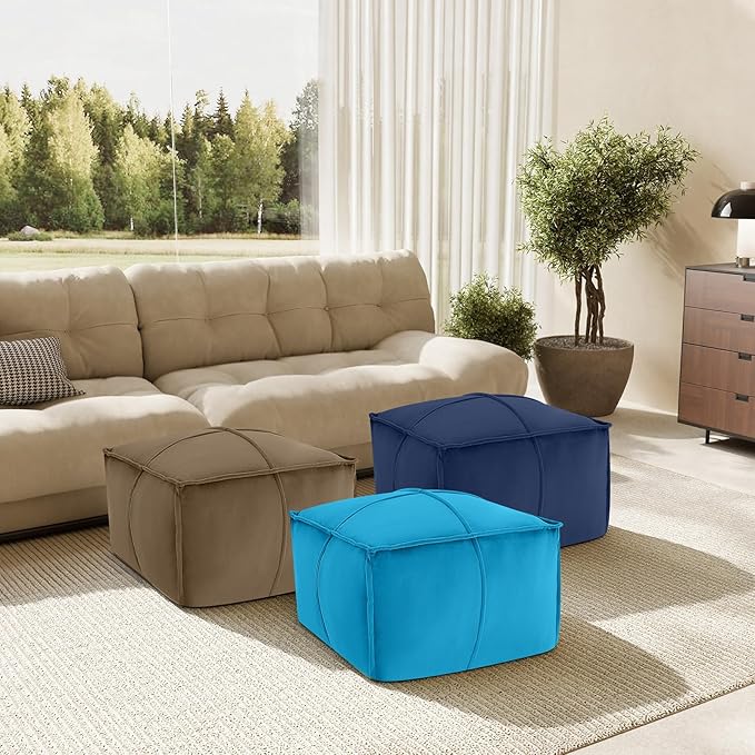 MeMoreCool Stuffed Round Pouf Ottoman Foot Rest, Floor Pouf Foot Stool with Soft Foam Chunk Filling, Small Round Ottoman Footstool Circle Footrest for Living Room