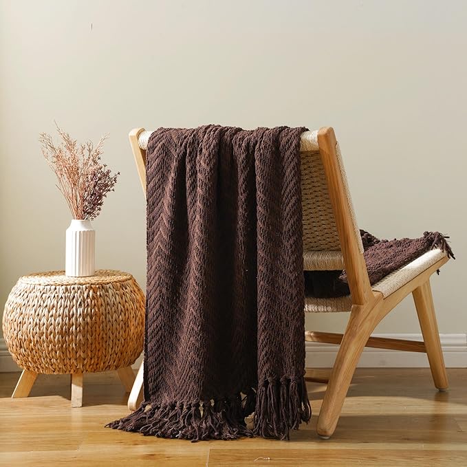 BATTILO HOME Dark Brown Throw Blanket for Couch, Knitted Brown Throw 50'' x 60'', Super Soft Cozy Warm Chocolate Throw for Living Room Chair Couch Bed Sofa Bedroom Home Decor