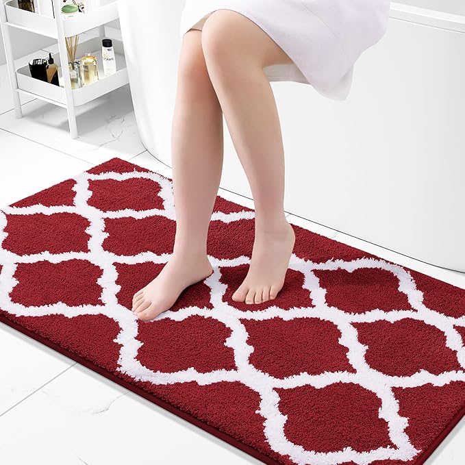 OLANLY Bathroom Rugs 44x24, Soft and Absorbent Microfiber Bath Rugs, Non-Slip Shaggy Shower Carpet, Machine Wash Dry, Bath Mats for Bathroom Floor, Tub and Shower, Burgundy