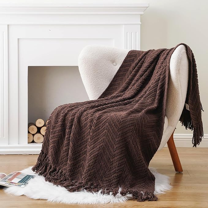 BATTILO HOME Dark Brown Throw Blanket for Couch, Knitted Brown Throw 50'' x 60'', Super Soft Cozy Warm Chocolate Throw for Living Room Chair Couch Bed Sofa Bedroom Home Decor