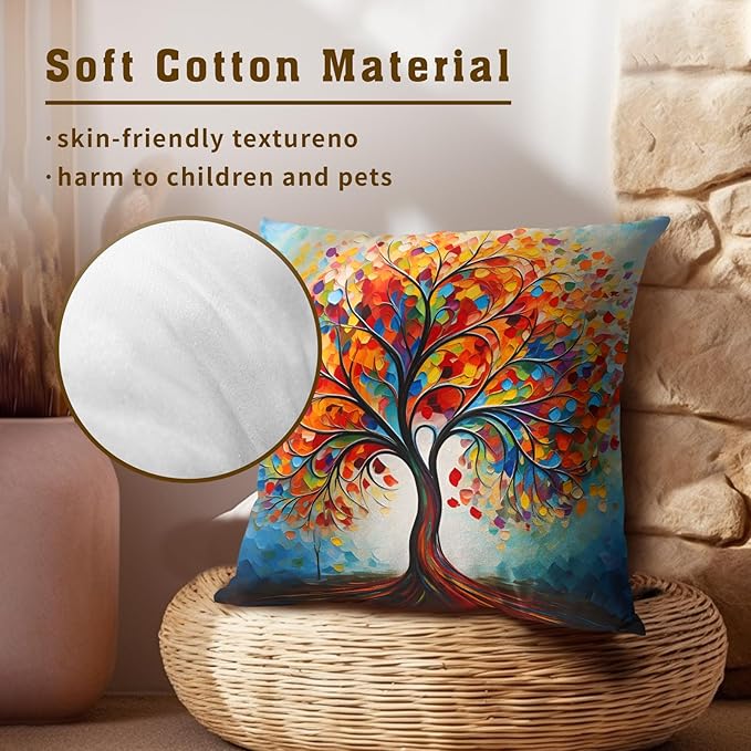 Colorful Tree Painting Pillow Cover - Watercolor Trees Throw Pillow Covers 20x20 Set of 2 Botanical Throw Pillow Covers Forest Pillowcase Spring Summer Decor for Indoor Outdoor