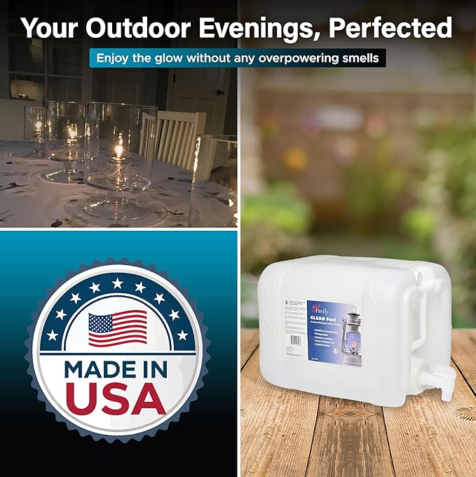 Firefly Kosher Clean Fuel Lamp Oil - Smokeless, Virtually Odorless, and - Long-Lasting Burn Time for Indoor & Outdoor Lamps - 5 Gallons - Made in USA