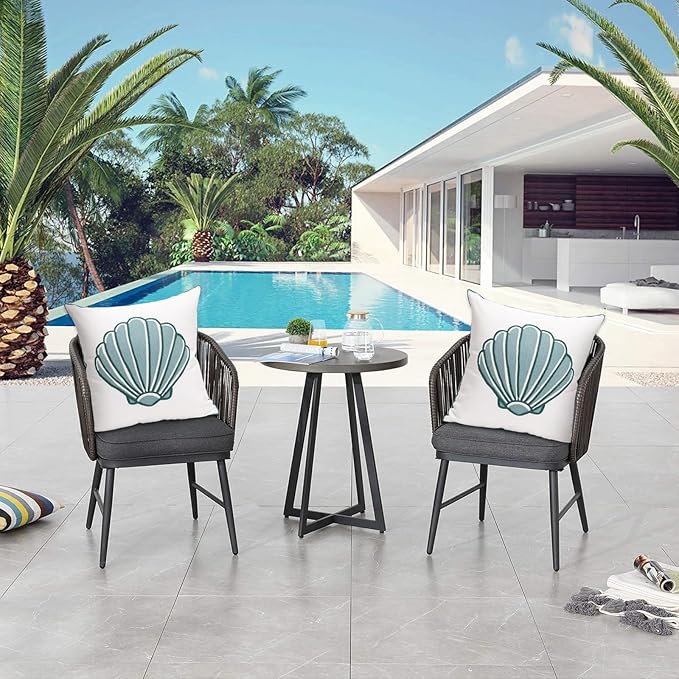 1 PCS Embroidered Throw Pillow Cover Cotton Decorative Square Cushion Cases for Home Sofa Bed and Chair 18 x 18 Inch (Blue Sea Shell-2)