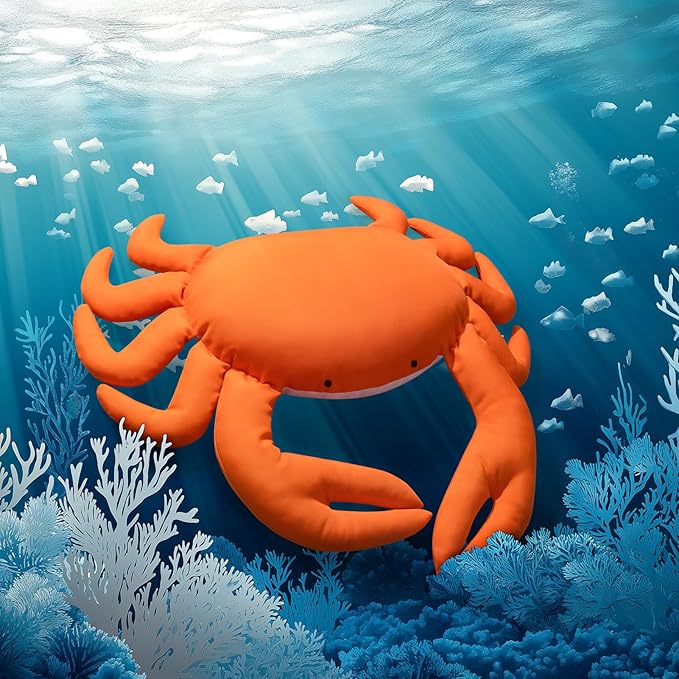 Phantoscope Outdoor Crab Shaped Throw Pillow, Decorative Waterproof Pillows for Outdoor Patio Furniture, Beach Cushion Pillows, Orange and White 17 x 11 Inches