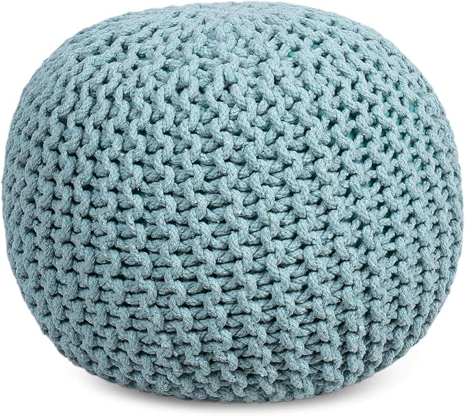 BIRDROCK HOME Round Pouf Ottoman | Cotton Braided Round Foot Stool | Bedroom and Living Room Poof | Sage Green Boho Ottoman | Pouf Foot Rest
