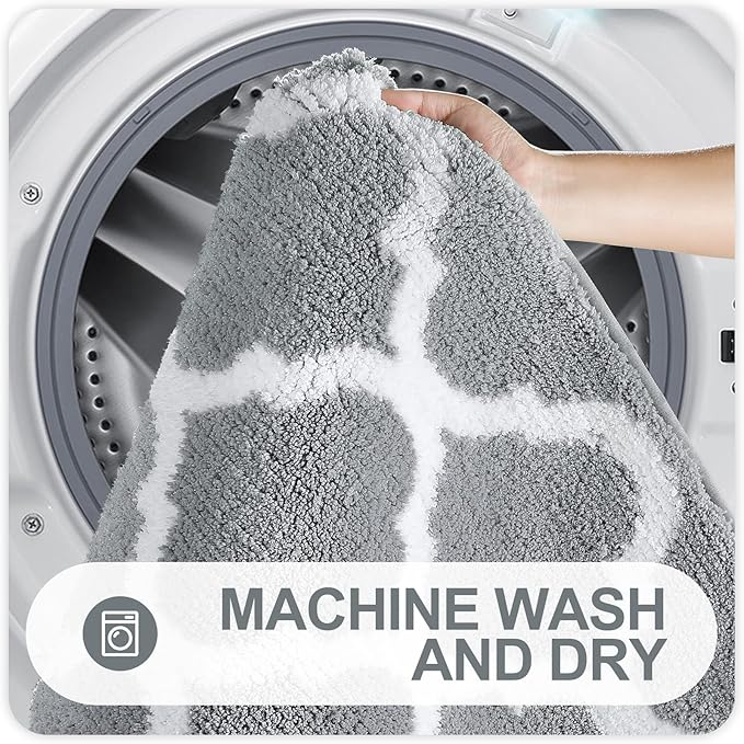 OLANLY Bathroom Rugs 47x24, Soft and Absorbent Microfiber Bath Rugs, Non-Slip Shaggy Shower Carpet, Machine Wash Dry, Bath Mats for Bathroom Floor, Tub and Shower, Grey