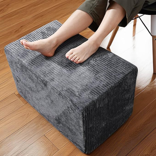 Rectangular Stuffed Pouf Ottoman with Foam Chunk Filling, Coral Fleece and Furry Fabric Design, Multi-Functional Floor Pouf for Living Room, Dark Grey