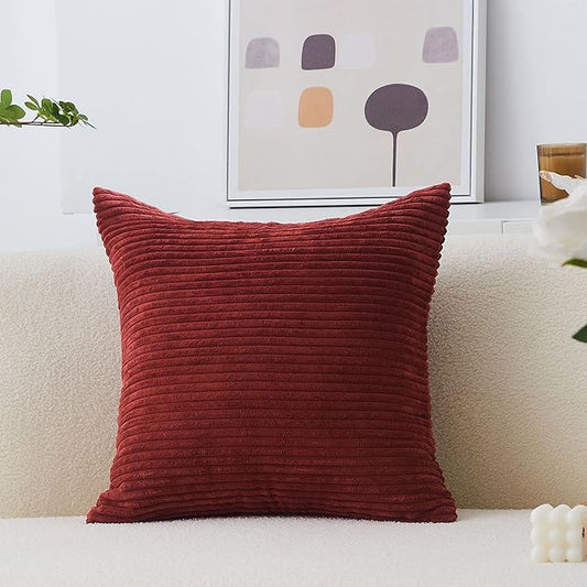 Home Brilliant Pillow Cover 24x24 Striped Corduroy Textured Plush Velvet Euro Sham Dark Red Pillow Cover for Sofa Christmas Decor, 24 x 24 inch, Burgundy